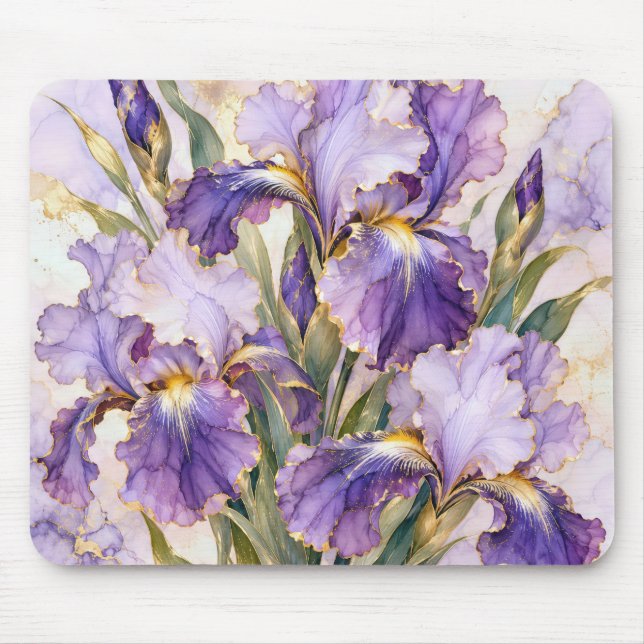 Purple Iris with Gilded Edging Mouse Pad (Front)