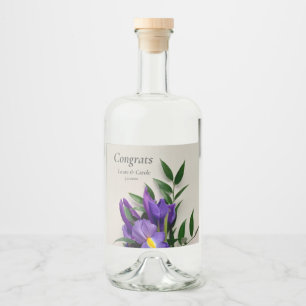 Purple iris with leaves liquor bottle label
