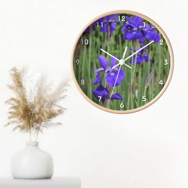Purple Irises Botanical Floral Photographic Wall Round Clock (Creator Uploaded)