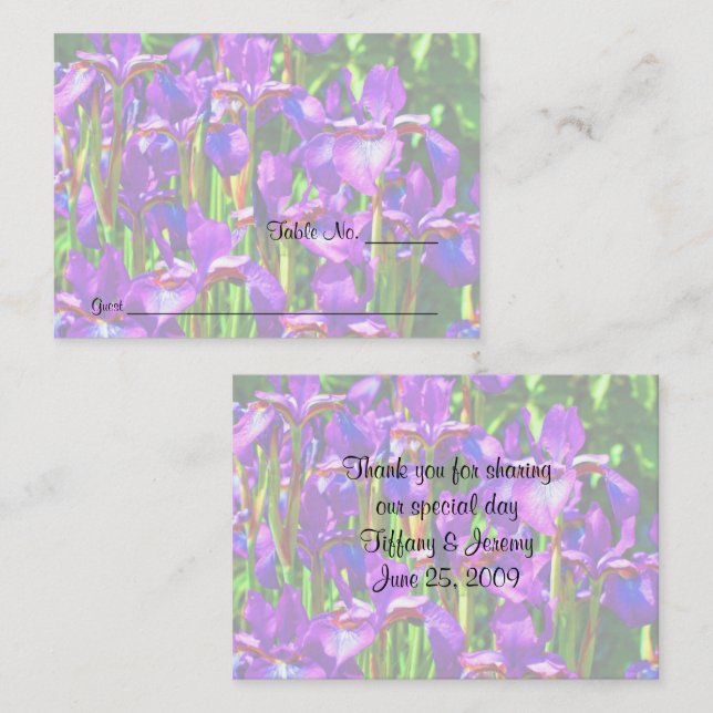 Purple Irises Flower Wedding Table Place Card (Front/Back)