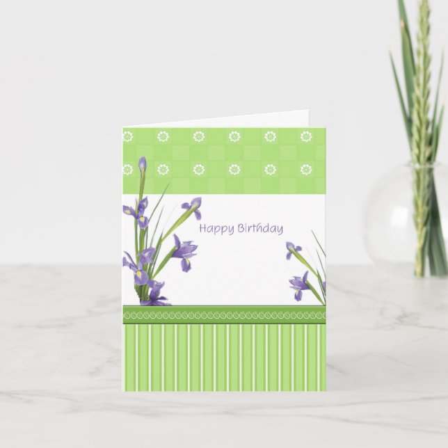 Purple Irises Happy Birthday Card (Front)