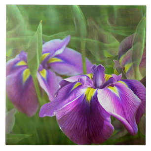 Purple Irises in Motion Ceramic Tile