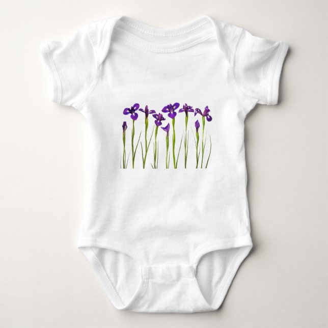 Purple irises isolated on a white background baby bodysuit (Front)