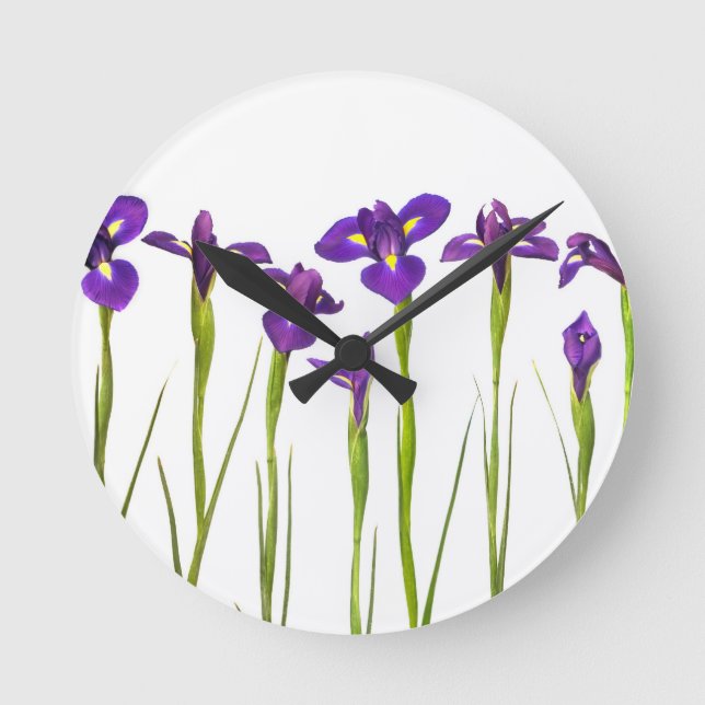 Purple irises isolated on a white background round clock (Front)