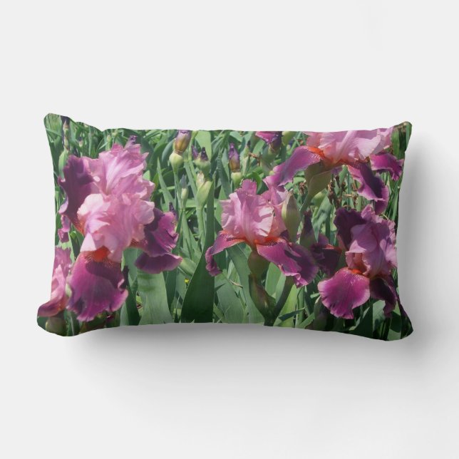 Purple Irises Spring Floral Lumbar Cushion (Front)