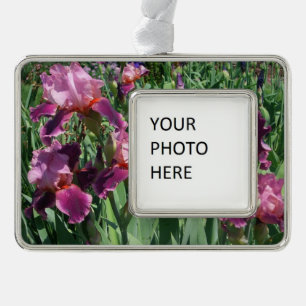 Purple Irises Spring Floral Silver Plated Framed Ornament