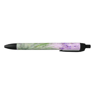 Purple Irises Watercolor - Black Ink Pen