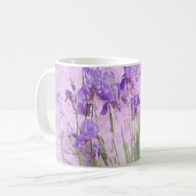 Purple Irises Watercolor - Coffee Mug (Front Left)
