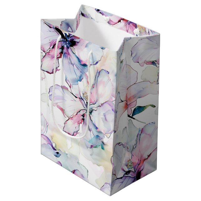Purple Island Flowers Birthday Medium Gift Bag (Front Angled)