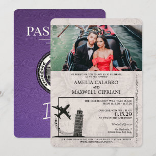 Purple Italy Passport Wedding Invitation