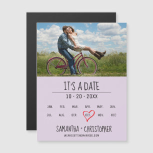 Purple It's a Date Custom Photo Engagement Magnetic Invitation