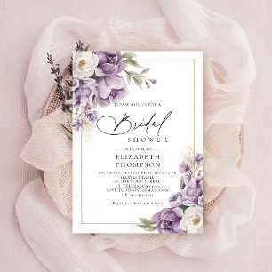 Purple Ivory Gold Floral Elegant Bridal Shower Invitation
