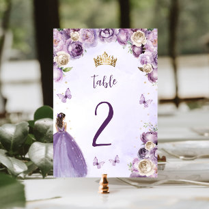 Purple Ivory Gold Floral Princess Quinceañera Table Number