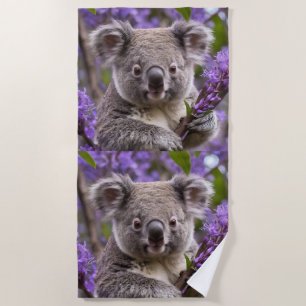 Purple Jacaranda Koala Bear, Beach Towel