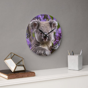Purple Jacaranda Koala Bear, Large Clock