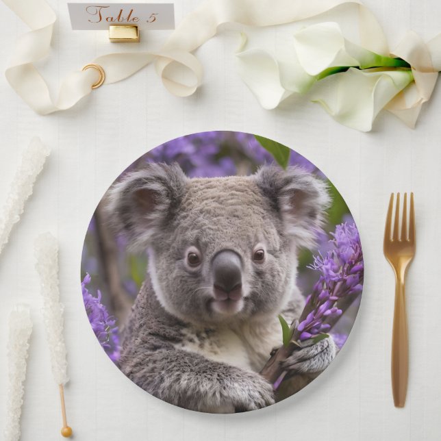 Purple Jacaranda Koala Bear, Paper Plate (Wedding)
