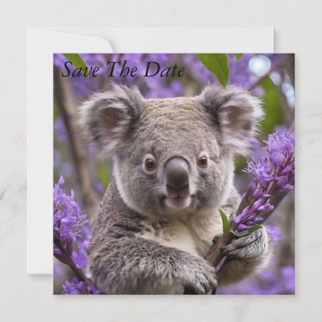 Purple Jacaranda Koala Bear, Save The Date (Front)