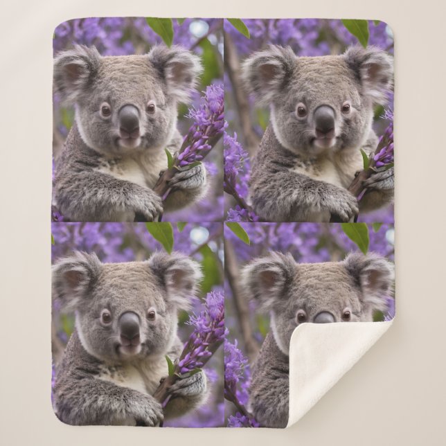 Purple Jacaranda Koala Bear, Sherpa Blanket (Front)