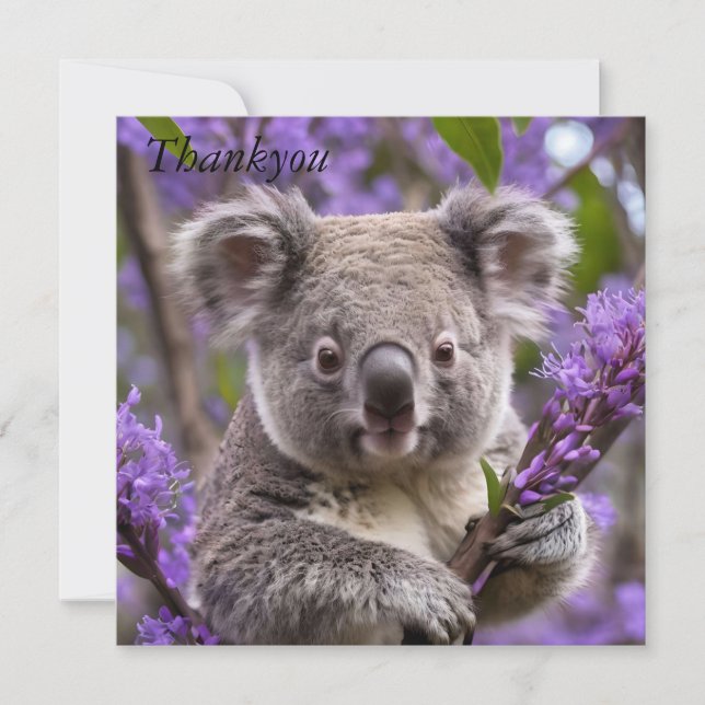 Purple Jacaranda Koala Bear, Thank You Card (Front)