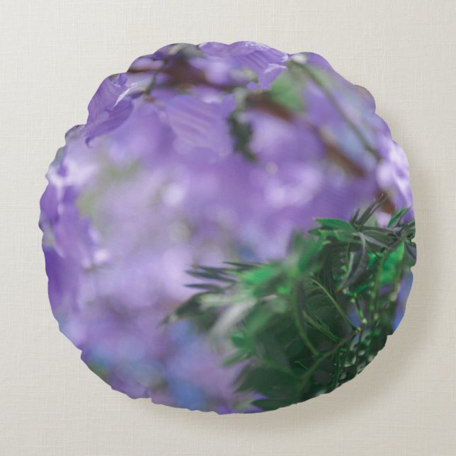Purple Jacaranda Tree Flowers Round Cushion (Front)
