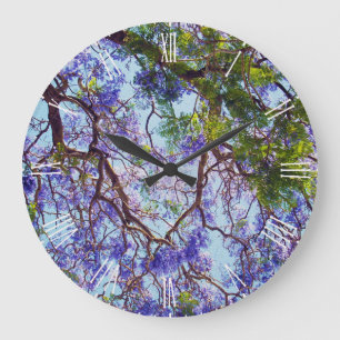 Purple Jacaranda Tree Oil Paint, Large Wall Clock