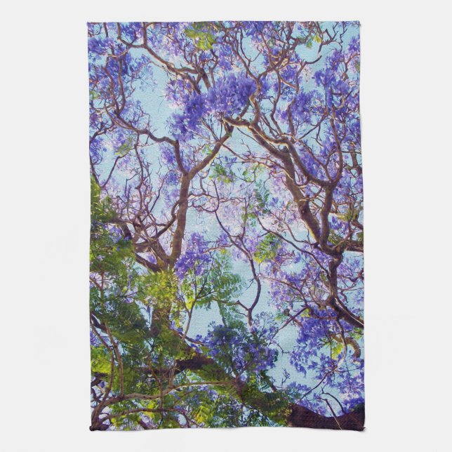 Purple Jacaranda Tree Water Colour, Tea Towel (Vertical)