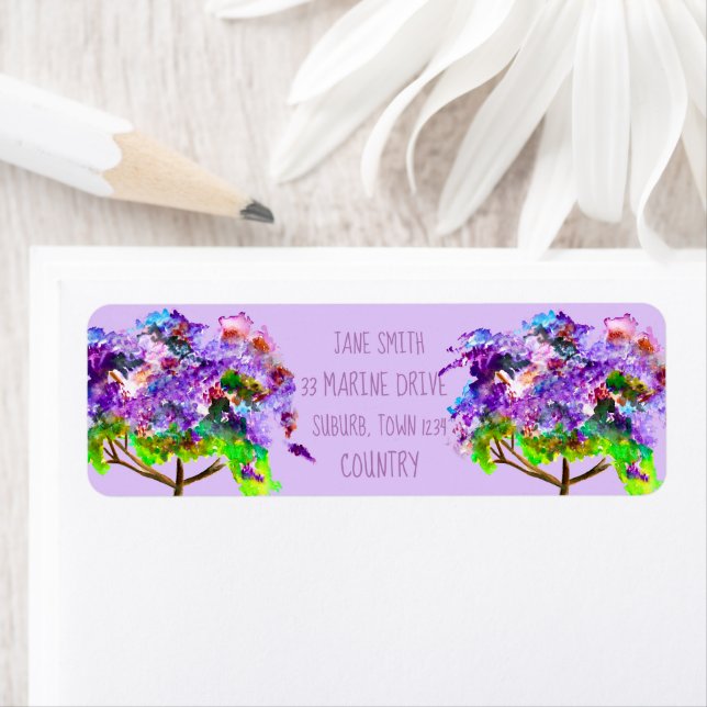 Purple Jacaranda tree watercolor art Return Address Label (Insitu)