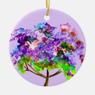 Purple jacaranda tree watercolor fine art ceramic ornament