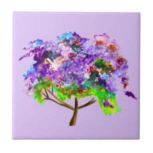 Purple jacaranda tree watercolor fine art ceramic tile