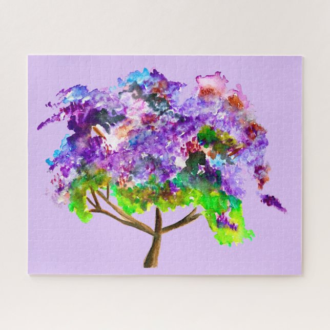 Purple jacaranda tree watercolor fine art jigsaw puzzle (Horizontal)