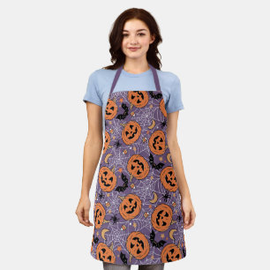 Purple Jack-O-Lantern Halloween Pattern Apron