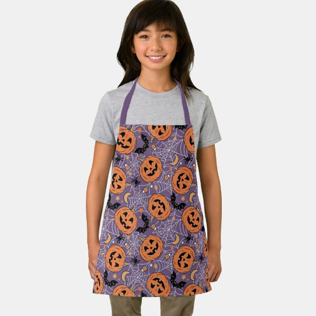 Purple Jack-O-Lantern Halloween Pattern Apron (Insitu)