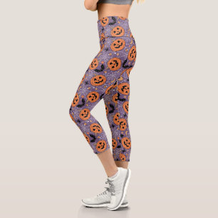 Purple Jack-O-Lantern Halloween Pattern Capri Leggings