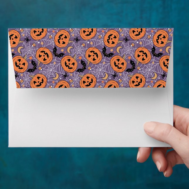 Purple Jack-O-Lantern Halloween Pattern Envelope (Hand)