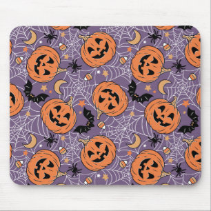 Purple Jack-O-Lantern Halloween Pattern Mouse Pad