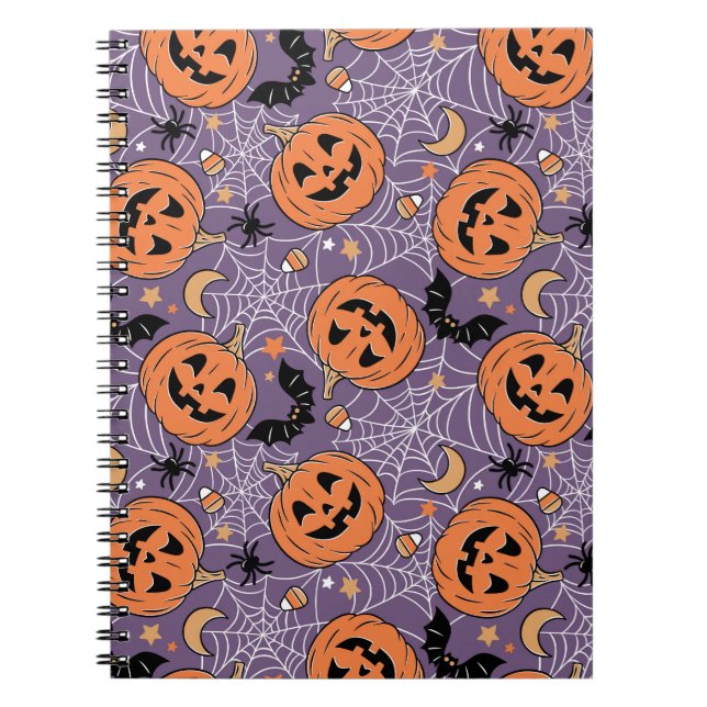 Purple Jack-O-Lantern Halloween Pattern Notebook (Front)