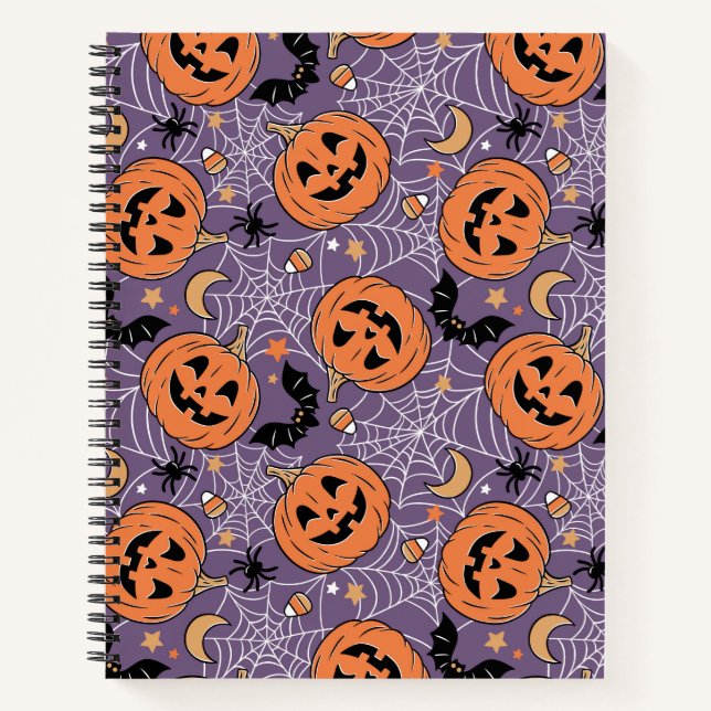 Purple Jack-O-Lantern Halloween Pattern Notebook (Front)