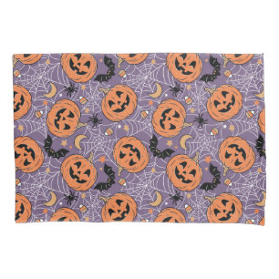 Purple Jack-O-Lantern Halloween Pattern Pillowcase