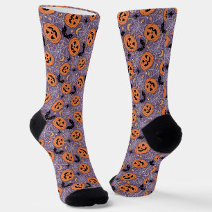 Purple Jack-O-Lantern Halloween Pattern Socks