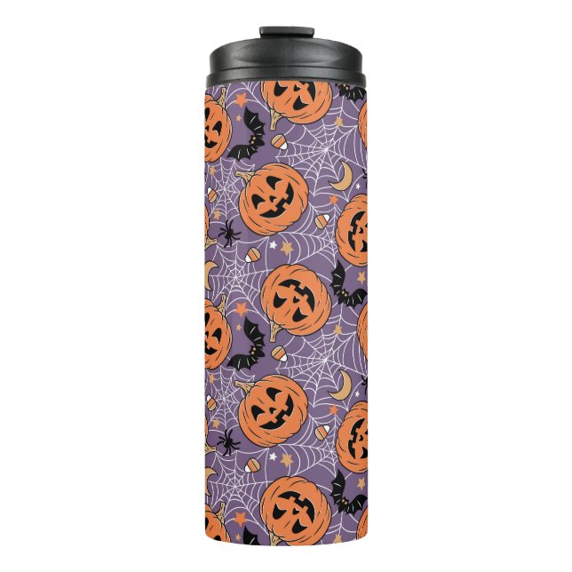 Purple Jack-O-Lantern Halloween Pattern Thermal Tumbler (Front)