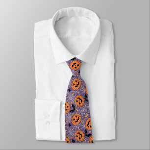 Purple Jack-O-Lantern Halloween Pattern Tie