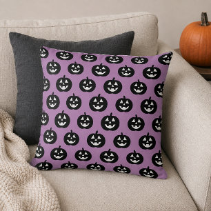 Purple Jack o Lantern Pumpkin Pattern Halloween Cushion