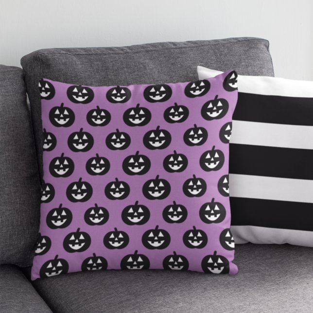 Purple Jack O Lantern Pumpkin Pattern Halloween Cushion (Creator Uploaded)