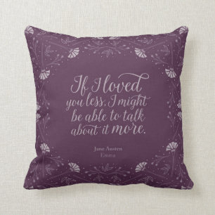 Purple Jane Austen Emma Floral Love Quote Cushion