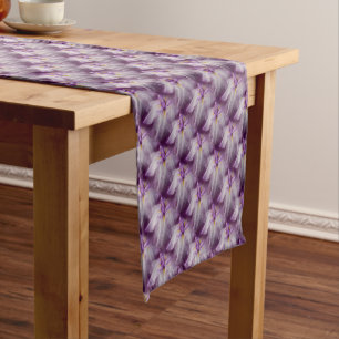 Purple Japanese Iris Floral Pattern Short Table Runner