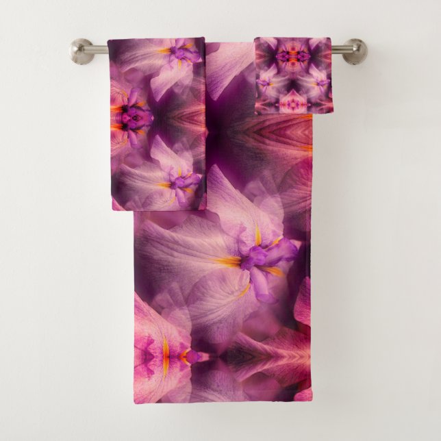 Purple Japanese Iris Flower Abstract    Bath Towel Set (Insitu)