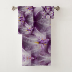 Purple Japanese Iris Flower Abstract    Bath Towel Set