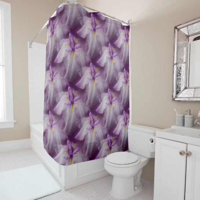 Purple Japanese Iris Flower Pattern Shower Curtain (In Situ)
