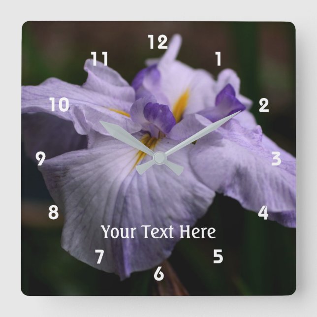Purple Japanese Iris Flower Personalized Square Wall Clock (Front)