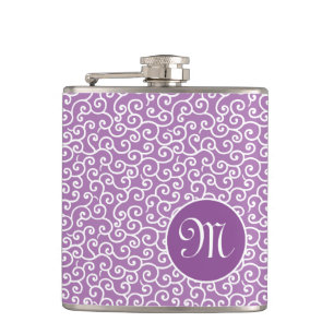Purple Japanese Spiral Vine Karakusa Pattern Hip Flask